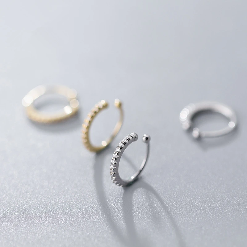 

Fashion 100% 925 Sterling Silver Mens Gold Color Ear Cuff Cubic Zirconia Ear Cartilage Clip Earrings Without Piercing for Women