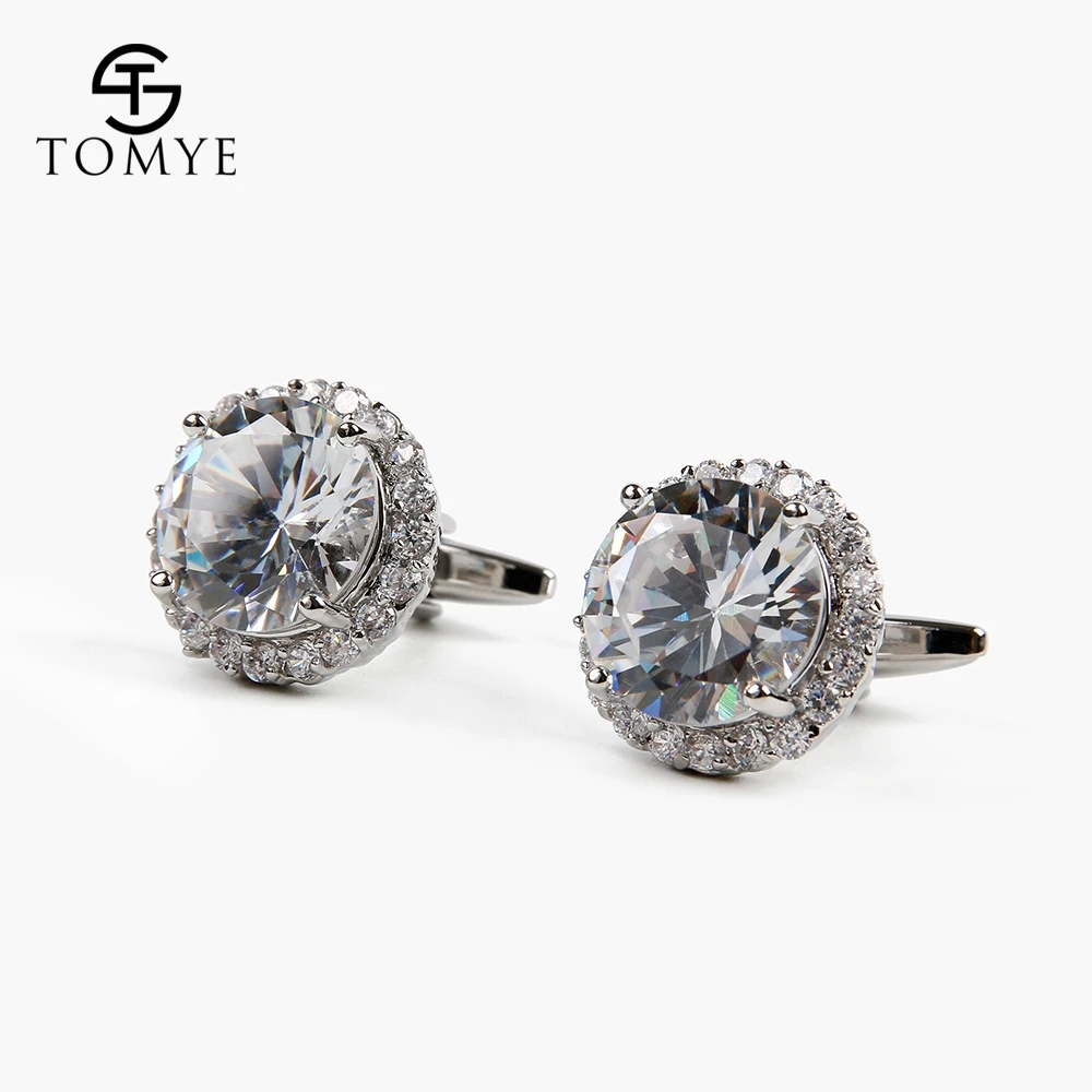 TOMYE Luxury Zircon Cufflinks Silver Round Groom Wedding Cufflinks Men Gift XK19S134