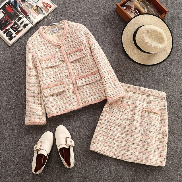 1098Tweed Vefinear, Осень-зима, сексуальные клетчатые топы и мини-платья, комплект из 2 предметов, на пуговицах, открытая облегающая юбка и свитер, комплект из двух предметов - Цвет: 1098Tweed