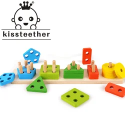 Kissteether – blocs en bois pour bébé, cinq ensembles de blocs de colonne de forme et de couleur assortie, jouets éducatifs pour enfants, nouvelle collection 