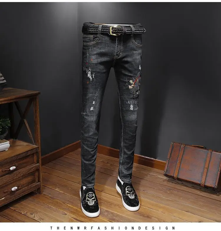 AH11675, модные мужские джинсы,, Подиумные, Роскошные, известный бренд, Европейский дизайн, вечерние, Стильная мужская одежда