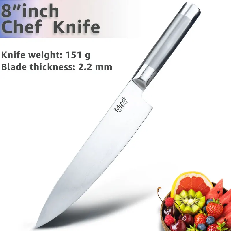 Кухонный нож шеф-повара для нарезки хлеба Santoku, нож для очистки овощей, ножи из нержавеющей стали, 8, 7, 5, 3,5 дюймов, Высокоуглеродистый 5Cr15, инструмент для приготовления пищи - Цвет: Chef knife