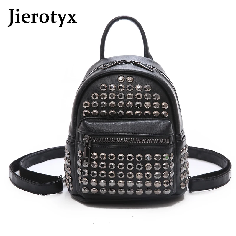 

JIEROTYX Rivet Backpack Female Famous Brand Lady Backpack PU Leather Ruckpack Women Messenger Vertical Square Knapsack Wholesale