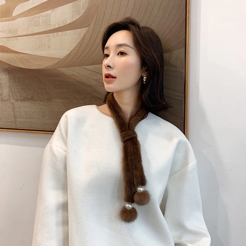 

2020 New Arrival Fashion Style Genuine Mink Fur Scarf Lady Lovely Muffler Scarves S7715