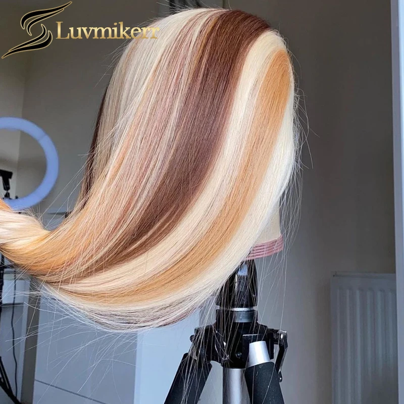 Photo Product 13x4 Hd Transparent Lace Frontal Wig Ombre Highlight 613 Lace Front Blonde Wig Preplucked Women Black Full Human Hair Lace Wigs