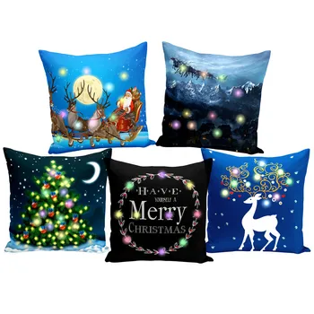 

Fashion Merry Christmas Cushion Cover LED Simple Happy New Year Pillow Case Snow Vintage Home Bed Decorative Pillow Case
