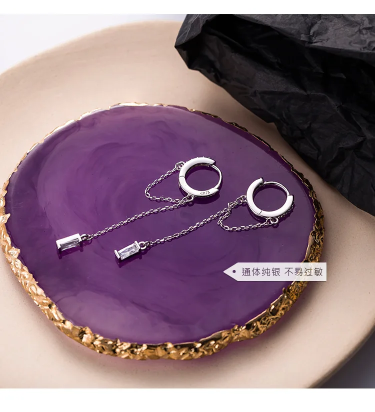 Серьги из стерлингового серебра 925 пробы, модные циркониевые серьги с кулоном, длинные серьги-цепочки, темпераментные универсальные серебряные ювелирные изделия для девушек