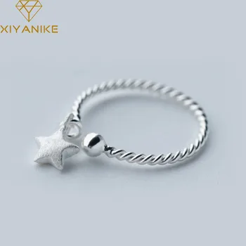 

XIYANIKE 925 Sterling Silver Fashion Simple Pentagram Opening Rings Korean Simple Vintage Weaving Party Jewelry Gift for Women