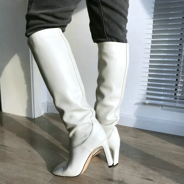 Band Designer Faux Leather Women Knee High Boots Square Toe Boots