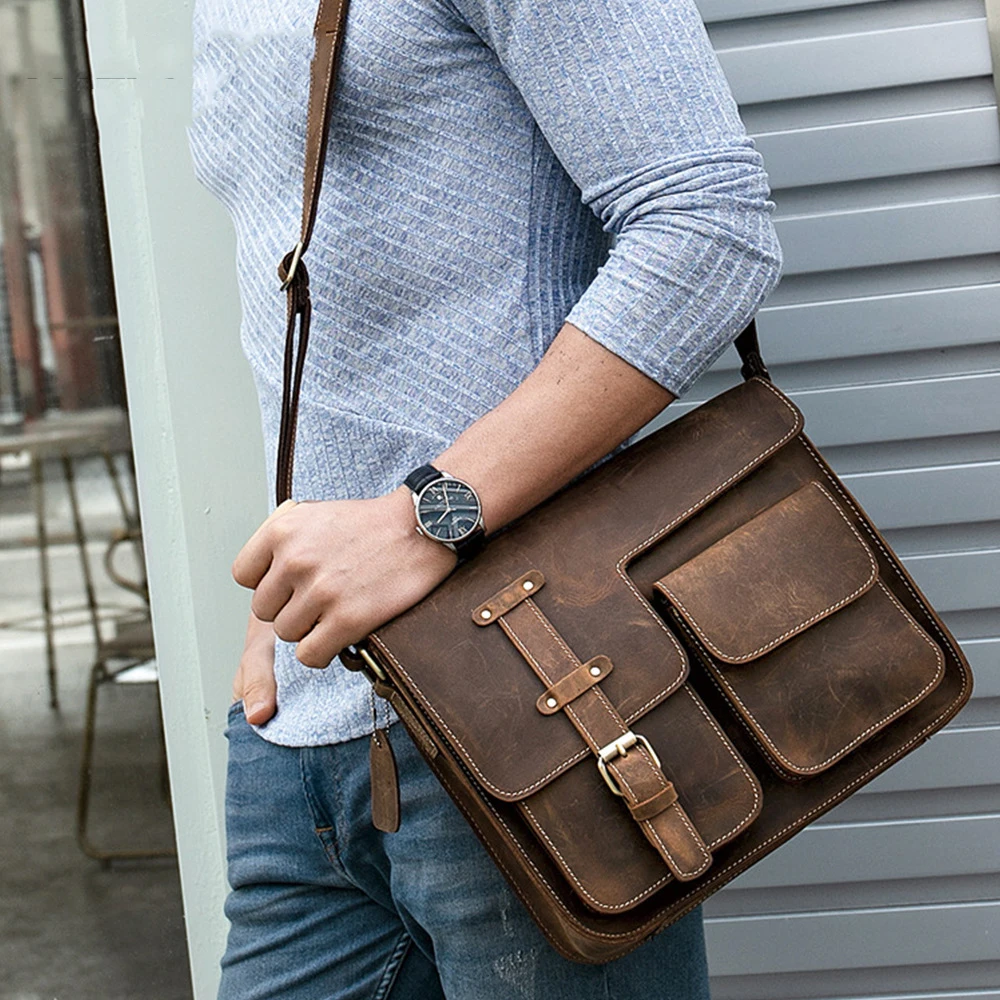

Genuine Leather Diagonal Cross Casual Men's Bag Business Handbag Simple Solid Color Vertical Section Shoulder Bag Briefcase