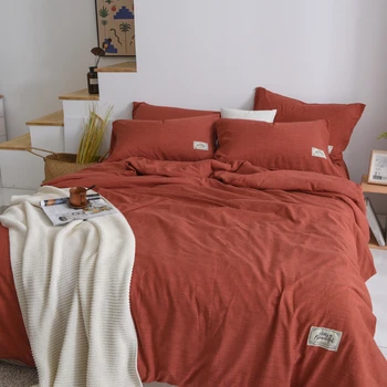 

4pcs/set Solid Color Bedding Set Cotton Linen Simple Duvet Cover Flat Sheet Pillowcase Adult Teenage Man Bedclothes Home Textile
