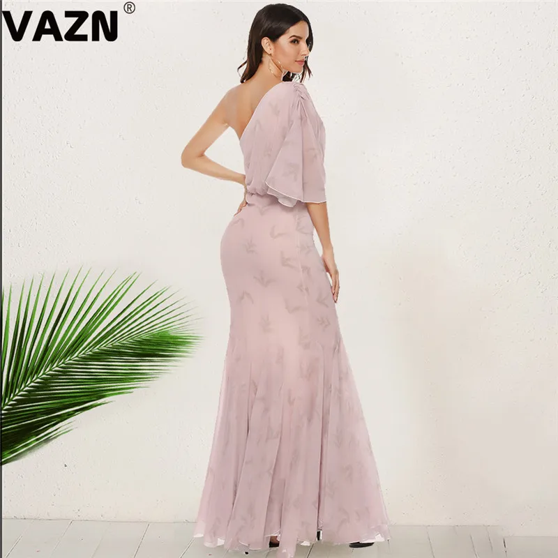 VAZN, хит, жоржет, для зрелых, необычное, неопрятное, сексуальное, Клубное, модное, однотонное, половина рукава, одно плечо, для женщин, высокая талия, тонкое, макси платье