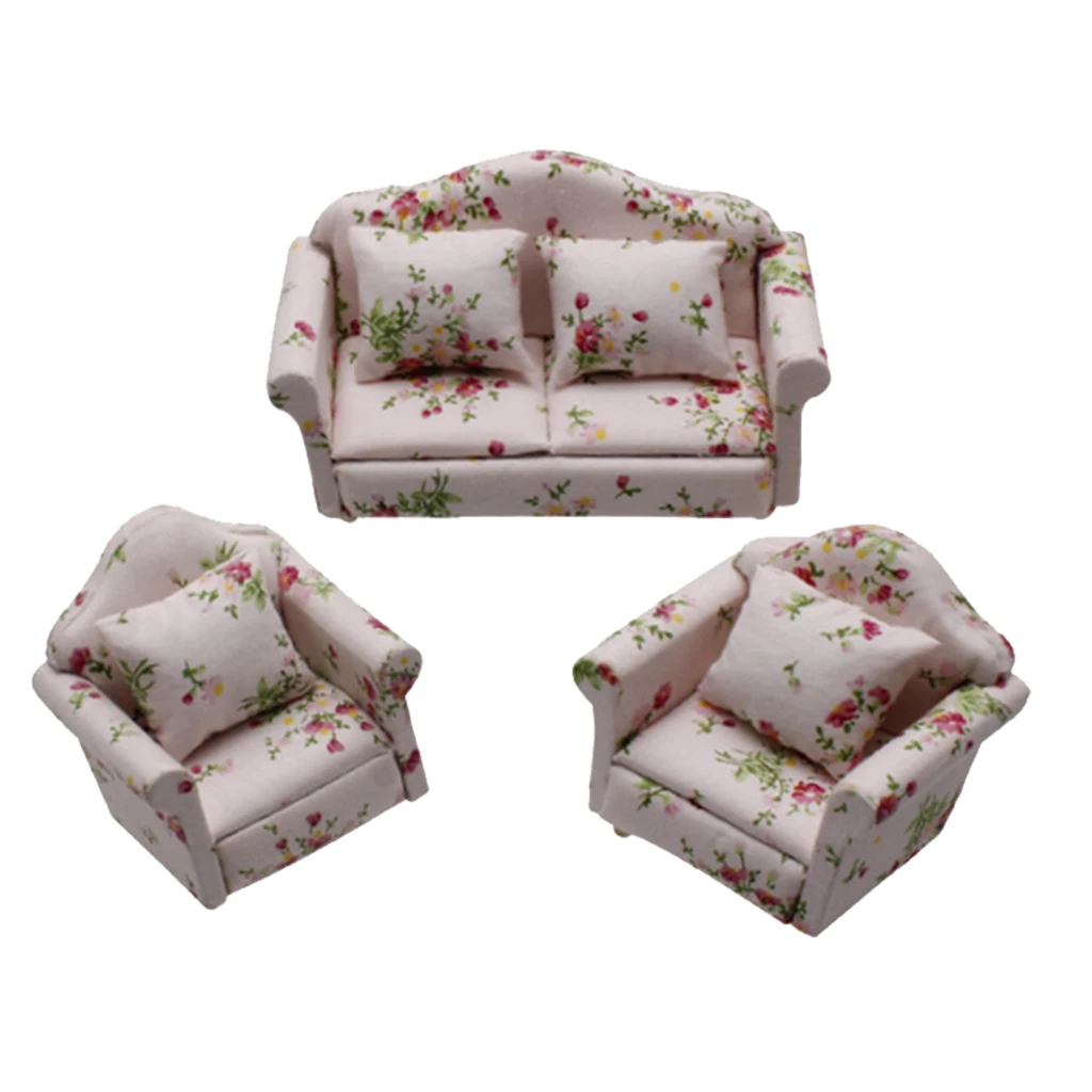 1:12 Scale dollhouse furniture Mini Sofa Love Seat Set Dollhouse Miniatures Furniture Decoration doll house asseccories decor