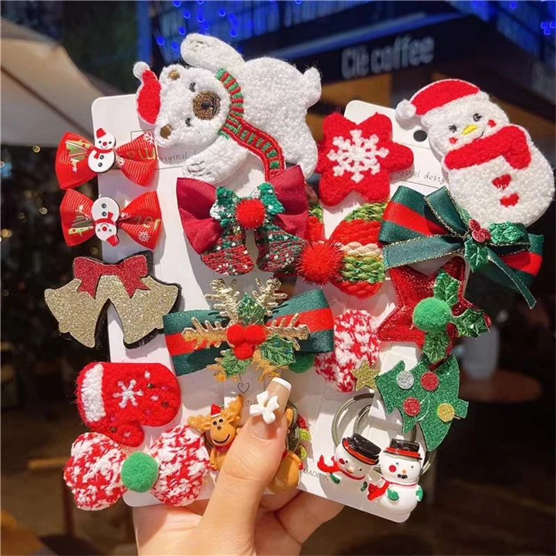 

Новый рождественский головной убор, Рождественская елка, бант, колокольчик, Шпилька для волос, Милый лось, Набор рождественских детских шпи...