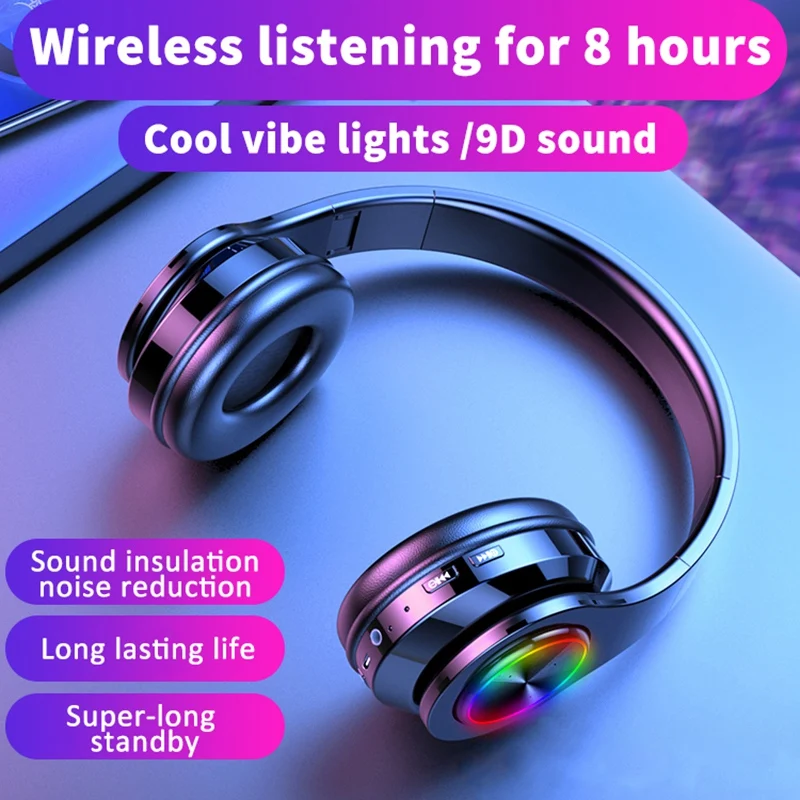 T6 Wireless Sports Bluetooth 5 0 Headphones with Mic Foldable Active Noise Head Mounted Stereo HIFI Earphone Wireless