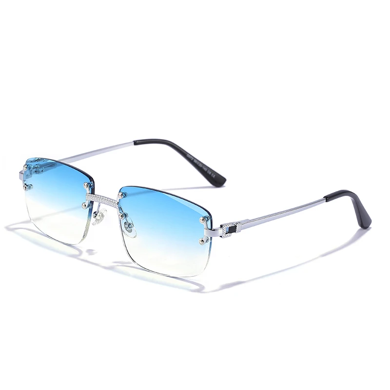 Emosnia New Blue Gradient Lens Metal Sunglasses Men Women Luxury Designer Rimless Small Square Sun Glasses For Men 2022 Framless square sunglasses women Sunglasses