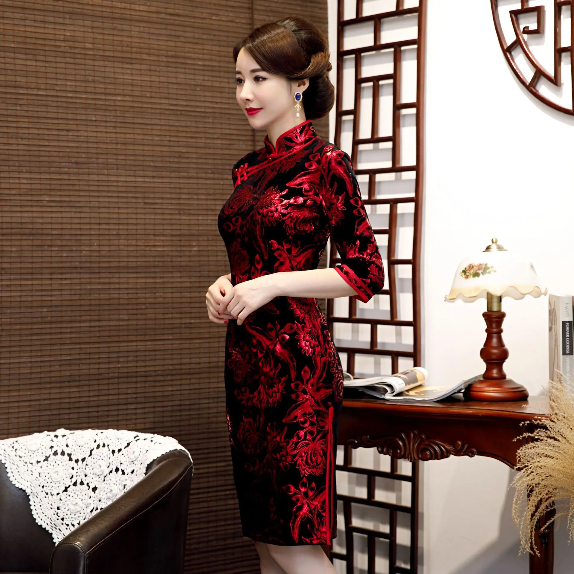 Китайское платье размера плюс 5XL, классическое женское платье Cheongsam, восточные платья, новинка, вечернее платье для вечеринки, сексуальное тонкое платье с цветочным принтом, Qipao