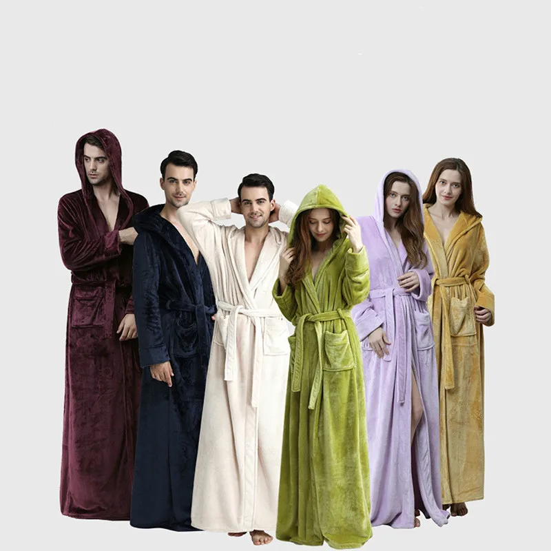 Зимний халат для женщин фланелевый пушистый банный халат Baju пара пижамы халат длинный однотонный утренний халат толстый бархат Ochtendjas Bornoz