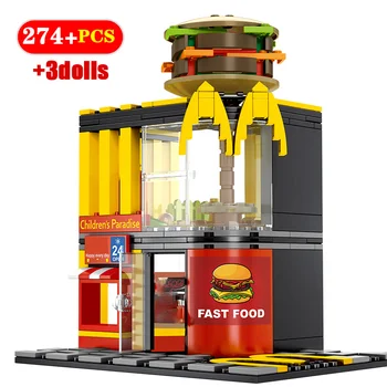 

City Street View Cafe Restaurant Diy Model Building Blocks for House Food Shop Retail Store Bricks Gifts Toys For Boys