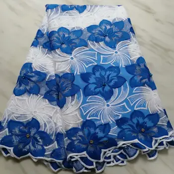 

Blue African Lace Fabric 2019 French Cord Lace Fabric Embroidered Nigerian Tulle Lace Fabric With Stones For Wedding YYZ0893