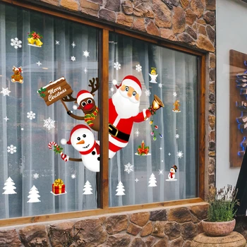 

Large Size Merry Christmas Wall Stickers Fashion Santa Claus Window Room Decoration PVC Vinyl New Year Home Decor Removable