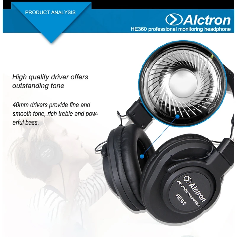 Alctron HE360 Monitoring Headphone Portable HIFI Adjustable Foldable Closed Professional Studio Headphone