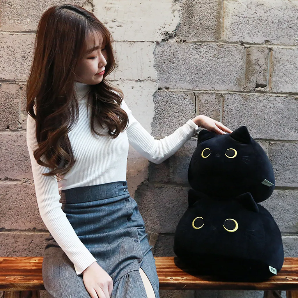 Peluche de felpa para jardinería, peluche de gato de juguete negro, almohada creativa en forma de gato, regalo, muñeca Animal, almohada de cama, protección para regalo de chico