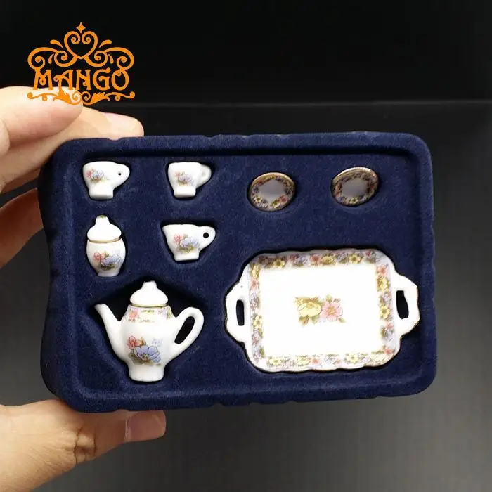 1: 12 кукольный дом DIY хижина мини керамический готовой Продукт модель подарок игрушка 8 головок чайный набор посуда чашки набор