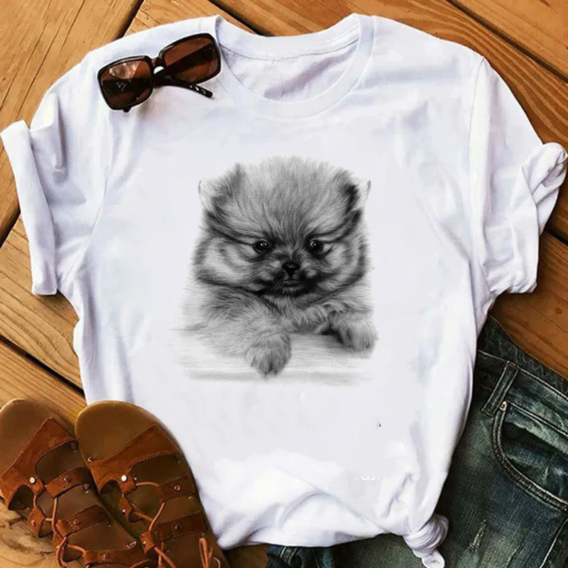 Papillon Dog Golden Retriever Mujer Camisetas White Top T Shirts Summer Aesthetics Graphic Short Sleeve t-shirt Polyester Tshirt oversized t shirt women