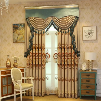 

Brown modern luxury embroidered curtains for living room high quality classic Voile Curtain for bedroom Shading Rate 41%-85%