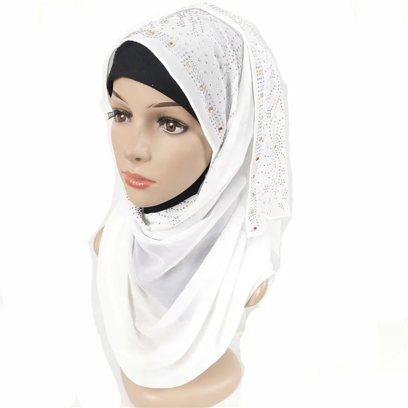 180*75 см сплошной цвет мусульманский шифон хиджаб с бурильной головкой шарфы для женщин мусульманский шарф hijabs foulard арабский обертывание тюрбан шарф - Цвет: 26