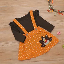 Детская одежда, футболка для девочек на День Благодарения, комплект юбки на подтяжках, зимняя одежда для маленьких девочек, хлопковая одежда с длинными рукавами