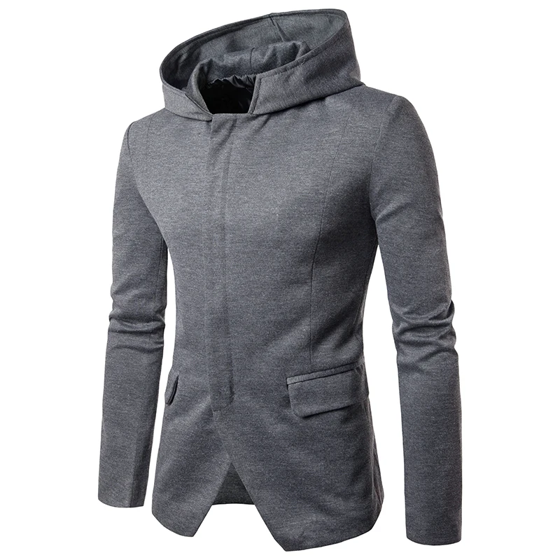 

Men's Suits Solid Color Dark Zipper Placket Casual Long Sleeves Hooded Suit Jackets Fashion Jacket Coat Men Blazer Y