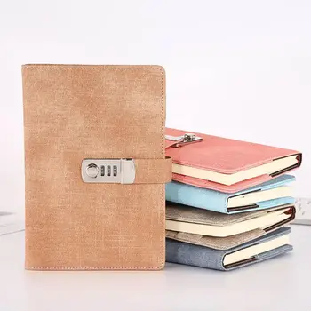 

OOTDTY A5 Notebook with Password Lock Leather Agenda Diary Week Planner Notepad Note Book School Stationery Travel