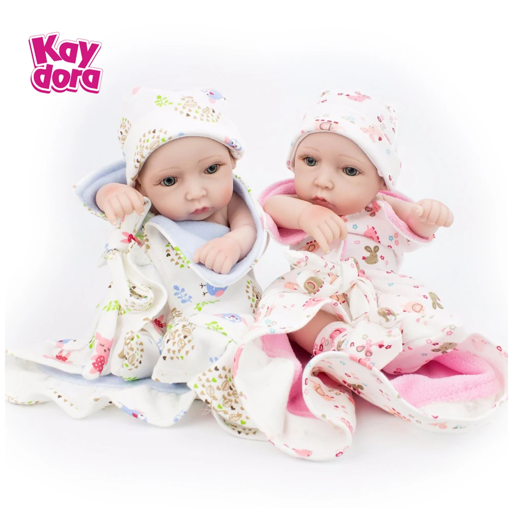 

10 inch Pair of Full Silicone Reborn Baby Dolls 28cm Alive Lifelike Bath Dolls Realistic Kids Reborn Babies Twins Kid Toys Gift