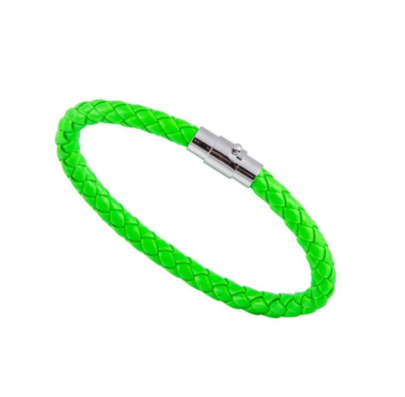 as photo Handmade PU bangle bracelets For Unisex Women Men Classic Braided Leather Steel Magnetic Clasp Bracelet viking - Окраска металла: as photo