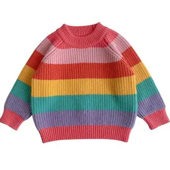 

VIDMID Girls' Autumn And Winter New Children's Wear Children's Baby Rainbow Sweater Children's Foreign Style Knitting Top P28