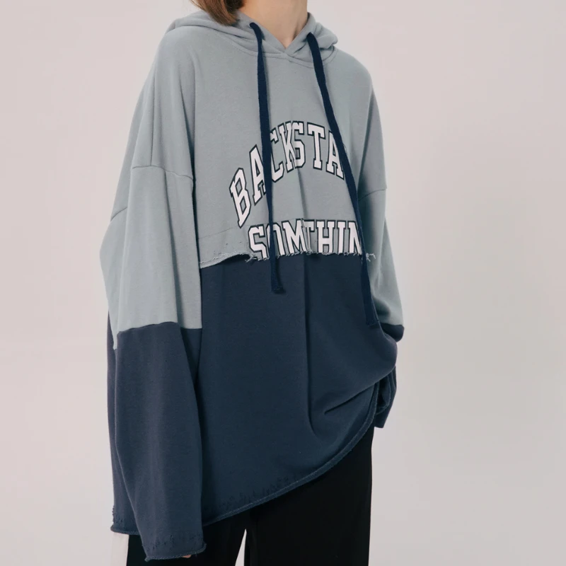 

Harajuku Distressed Hoodies Hip Hop Relaxed Fit Color-blocked Sweatshirt
