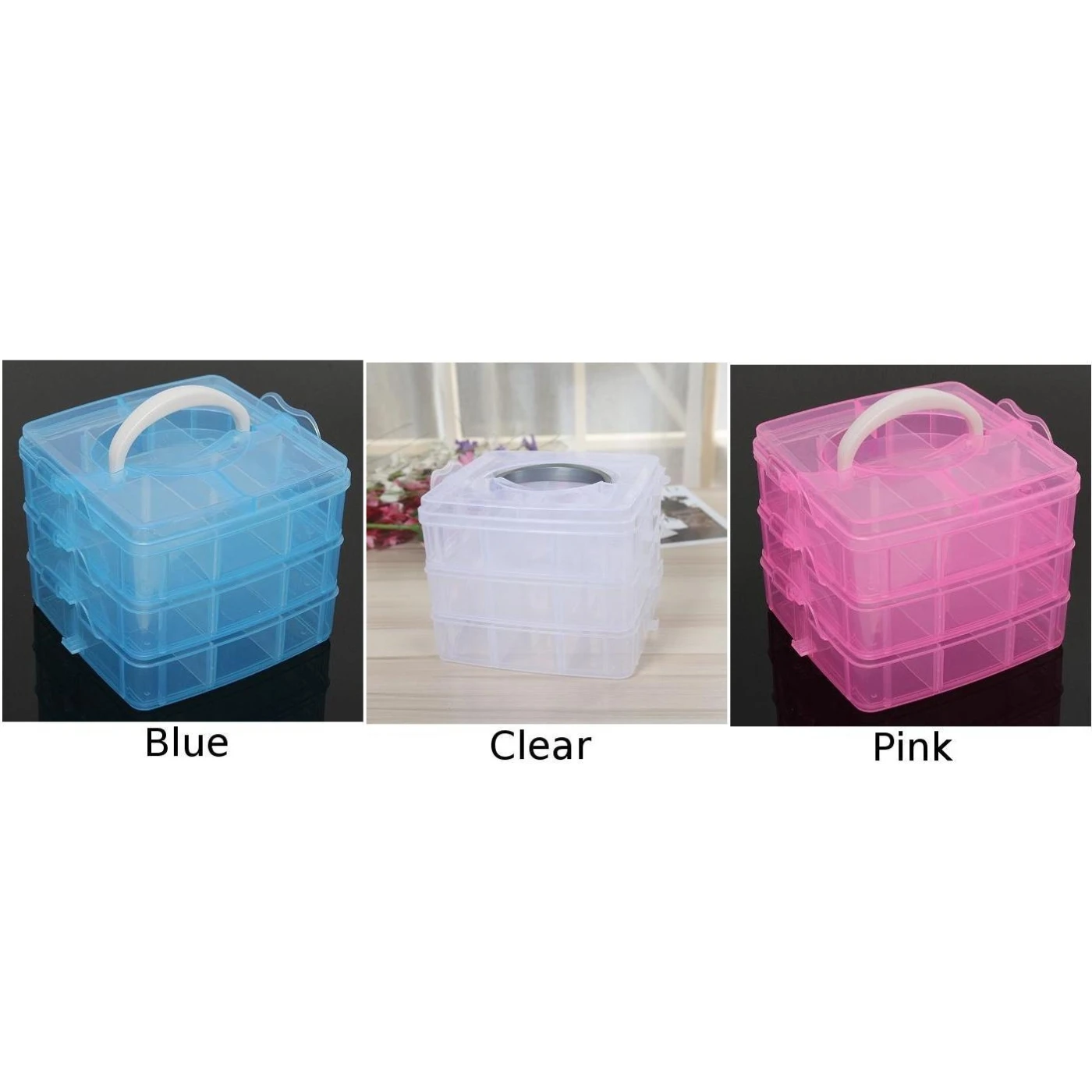 Прозрачный пластиковый 3 слойный ящик для хранения ювелирных изделий из бисера