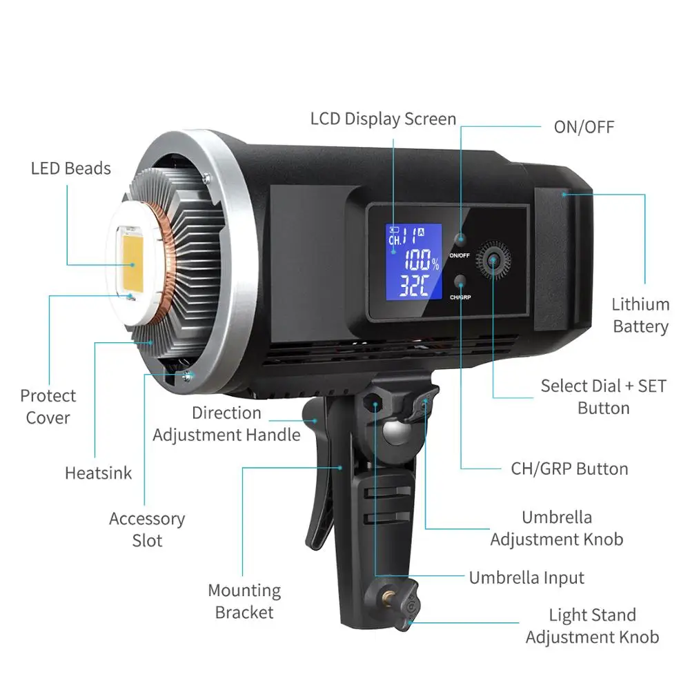 US $266.99 Neewer SLB60W LED Video Light White 5600K Version60W CRI 93TLCI 95 With Remote Control And ReflectorContinuous Lighting