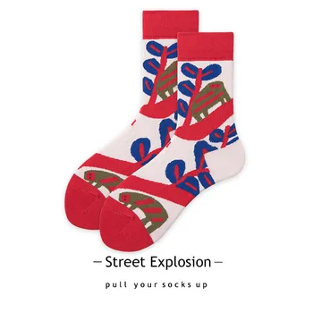 

Autumn Streetwear Leaf Pattern Cotton Men's Socks Vintage Sports Boys Ankle Unisex Winter Socks Hip Pop Harajuku Couple Sox