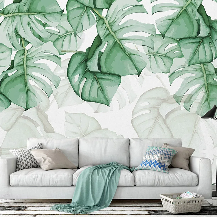 

Northern European-Style Green Plant Forest Wallpaper Nature Living Room Restaurant Bedroom Wall Simple Handmade Painting Wallpap