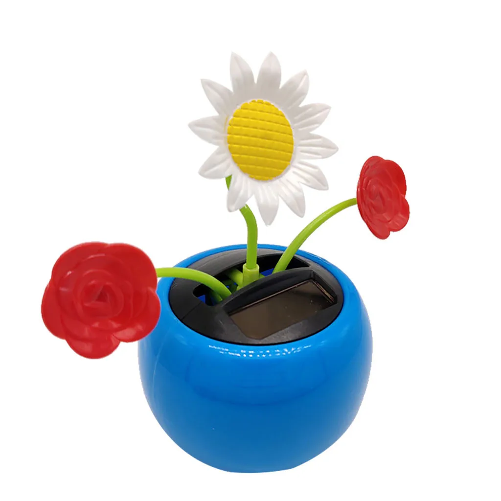 Fashion Solar Powered Dancing Flower Toy Office Desk& Car Decor Funny Electric Toys for Kids Gift Solar Toy Car Ornament - Название цвета: Синий