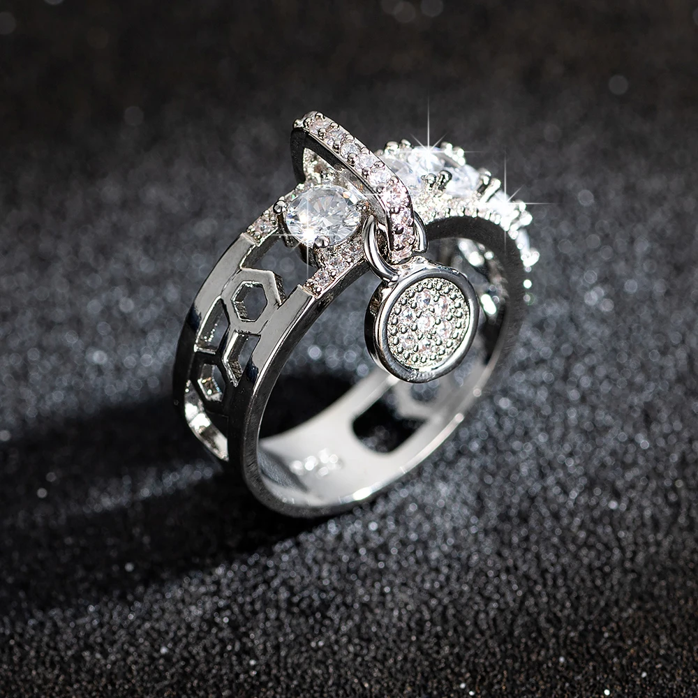 Vintage Zircon Wedding Rings For Woman Silver Color Luxury Shine Engagement Ring Fashion Jewelry Party Gift wedding rings silver ring womens ring jewelry rings ring jewelry