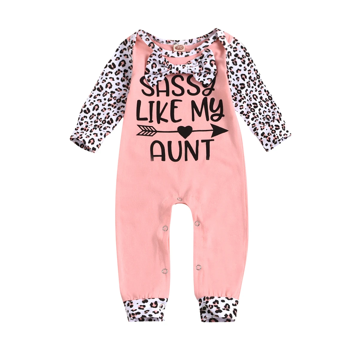 

0-24M Baby's Romper Infant Kids Leopard Printed Stitching Long Sleeve Round Neck Jumpsuit for Toddler Girls