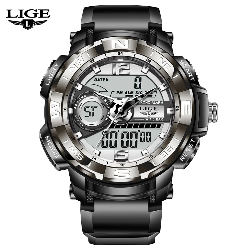 LIGE New Casual Sport Men Watch Dual Display Watches Analog Digital LED Electronic Quartz Wristwatches Waterproof Military Clock lige new casual sport men watch dual display watches analog digital led electronic quartz wristwatches waterproof military clock