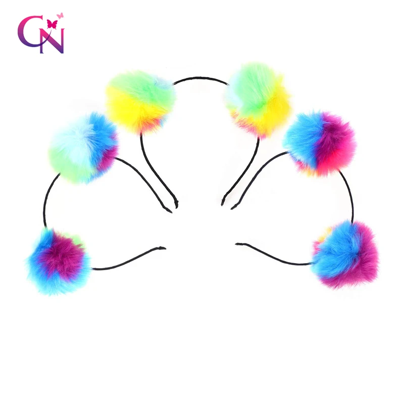 

CN 1 Pieces Colorful Fluffy Fur Ball Headband Kids Girls Women Princess Hair Accessories Birthday Pompon Headwear Christmas 2020