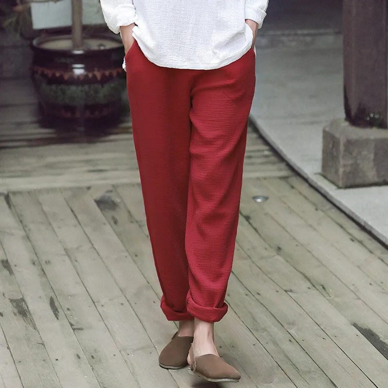 Pantalones de lino y algodón para mujer, pantalón informal de estilo chino, pantalones de chándal de talla grande, blanco y negro, 6XL, 7XL, 8XL, verano y otoño, 2020