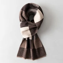 100% Wool Winter Scarf Men Plaid Warm Neck Scarves Classic Business Designer Shawls Wraps Cashmere Long Scarf Foulard Hommes