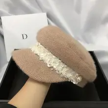 01912-Имитация норкового волоса жемчужная лента английская Дамская сервисная Кепка женские Козырьки Шляпы